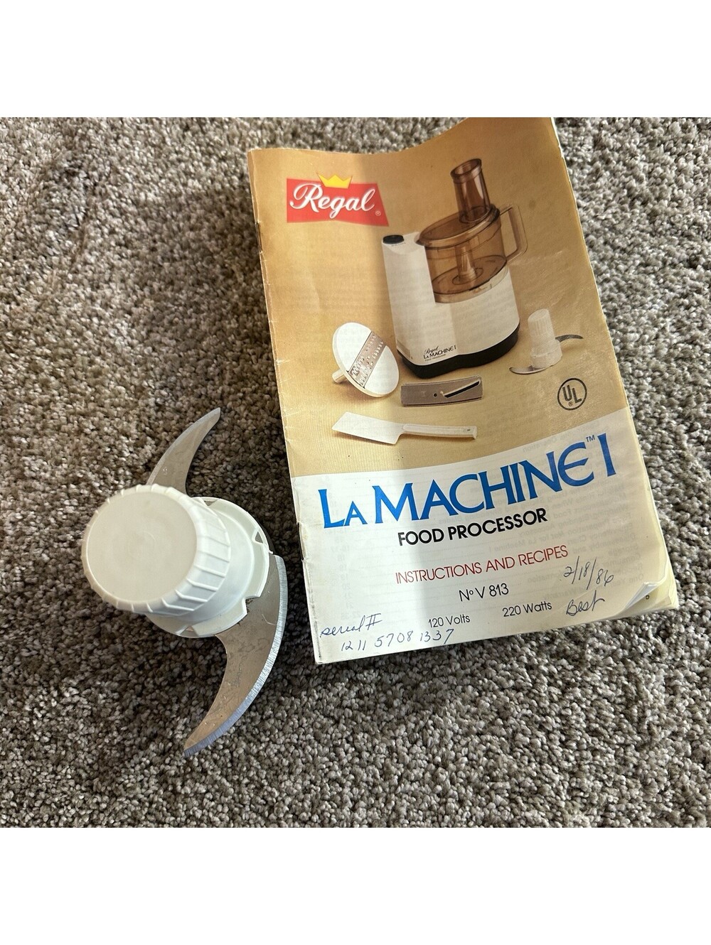 Regal La Machine 1 Food Processor BLADE Replacement Part Type 813 & MANUAL